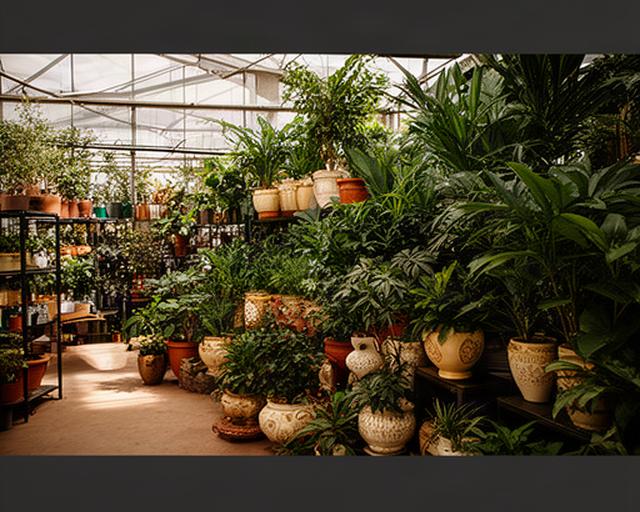 Plantas de interior sanas en macetas decorativas en vivero de Gualeguay